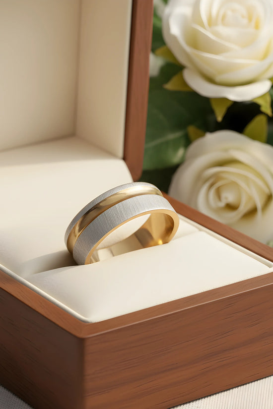 Two-Tone Brushed Gold & Silver Ring 5.9cm