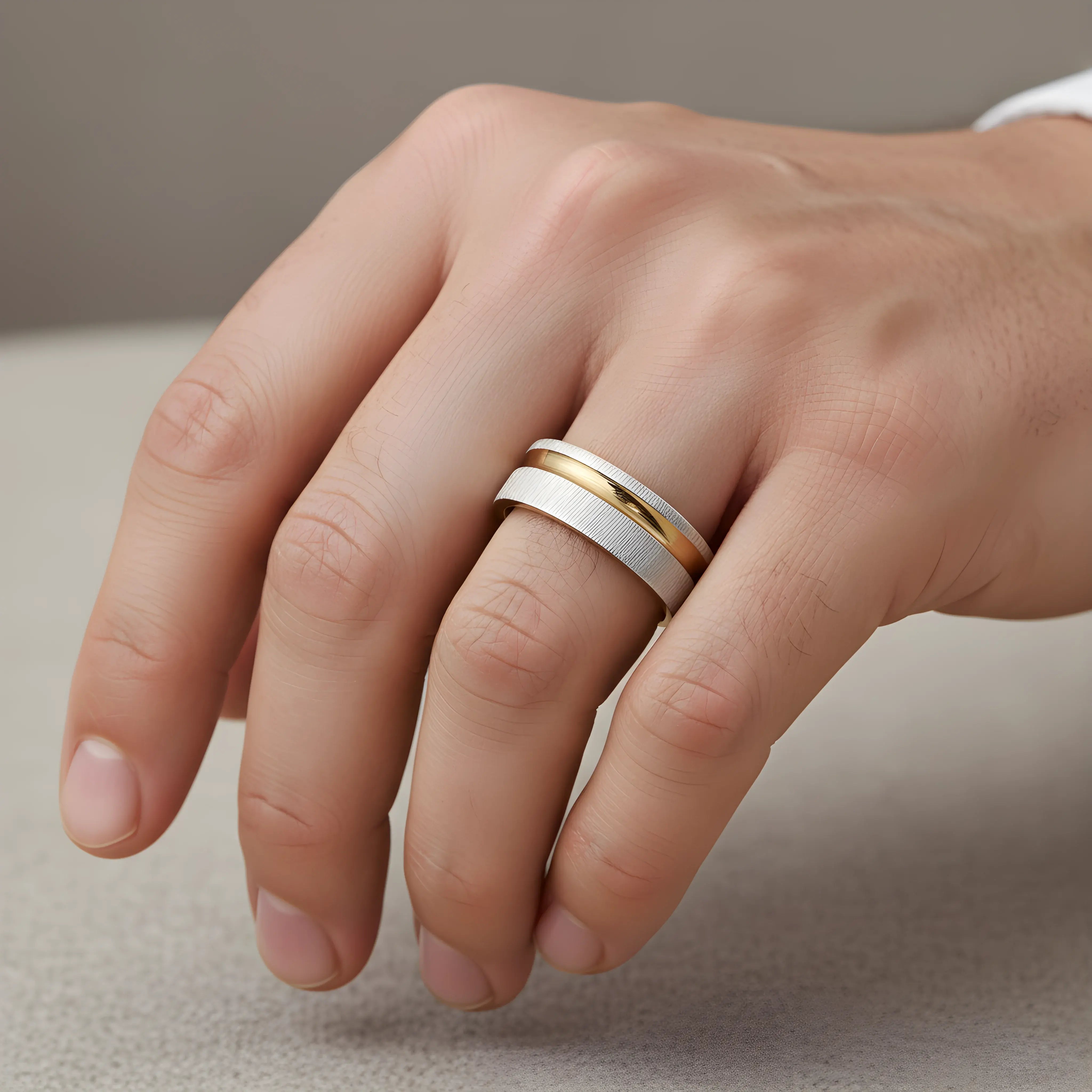 Two-Tone Brushed Gold & Silver Ring 5.9cm