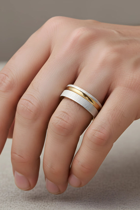 Two-Tone Brushed Gold & Silver Ring 5.9cm
