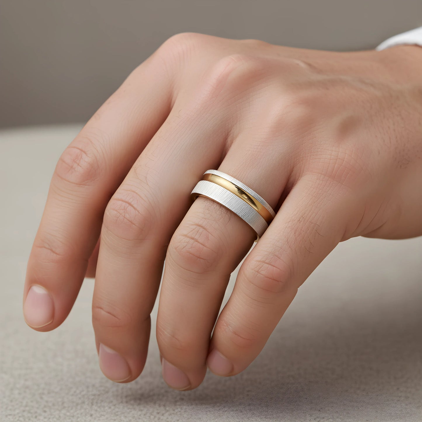 Two-Tone Brushed Gold & Silver Ring 5.9cm