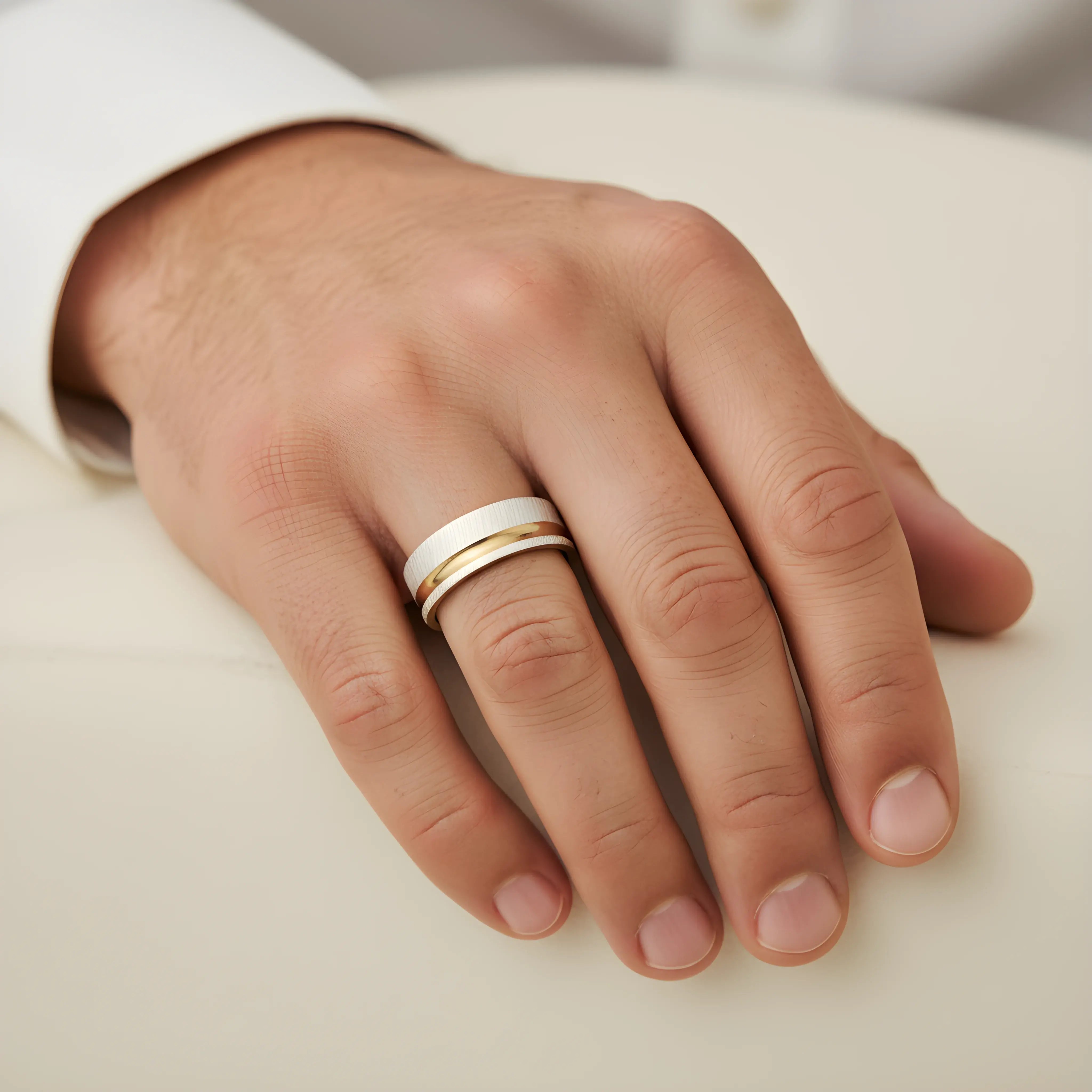 Two-Tone Brushed Gold & Silver Ring 5.9cm