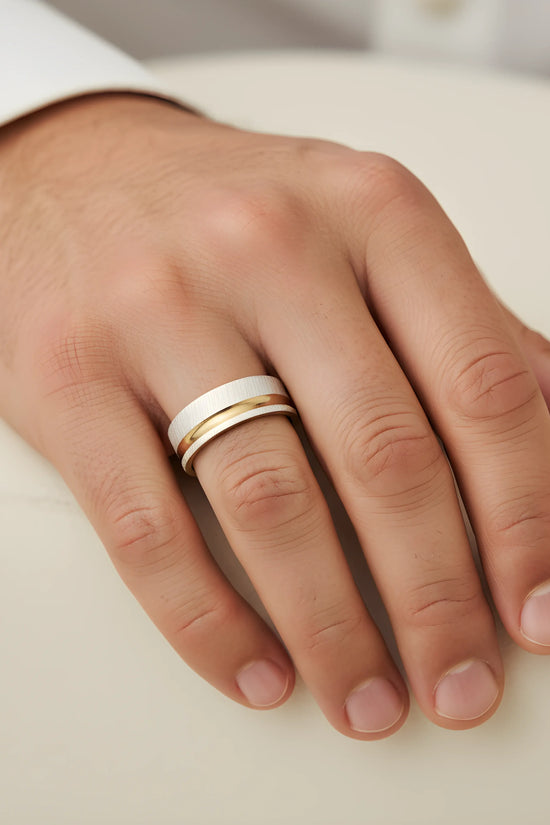Two-Tone Brushed Gold & Silver Ring 5.9cm