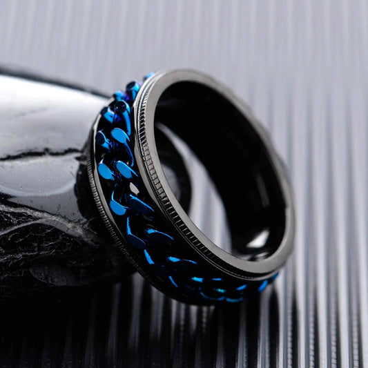 Black & Blue Chain Spinner Ring