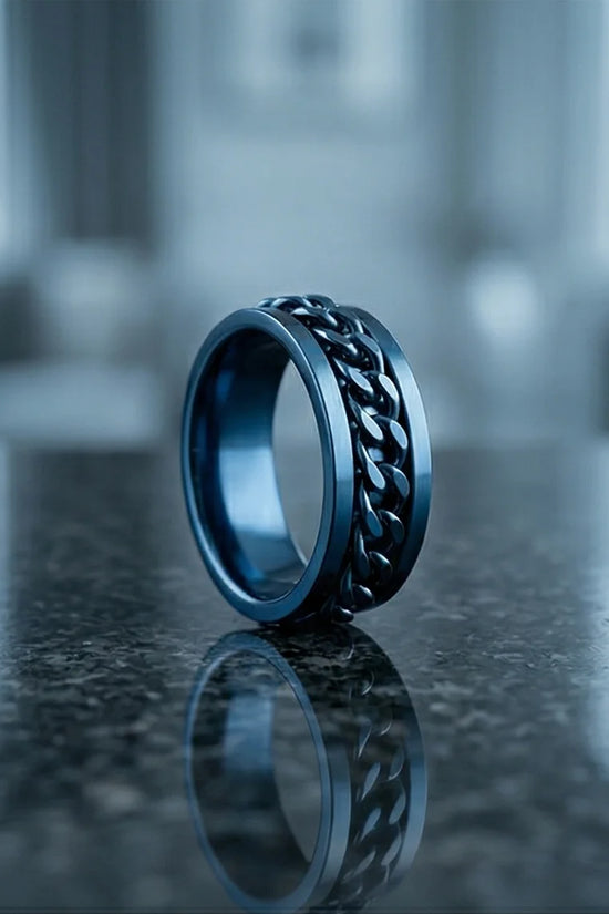 The Cobalt Kinetic: Electric Blue Chain Spinner Ring