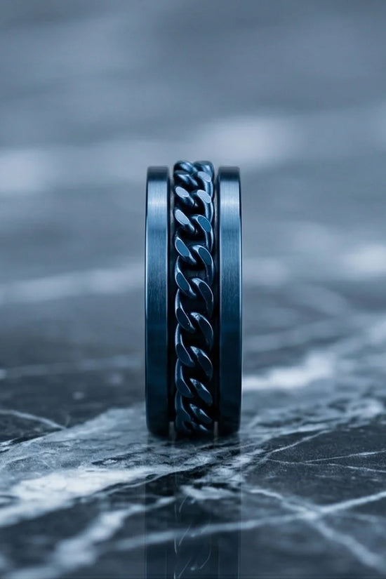 The Cobalt Kinetic: Electric Blue Chain Spinner Ring