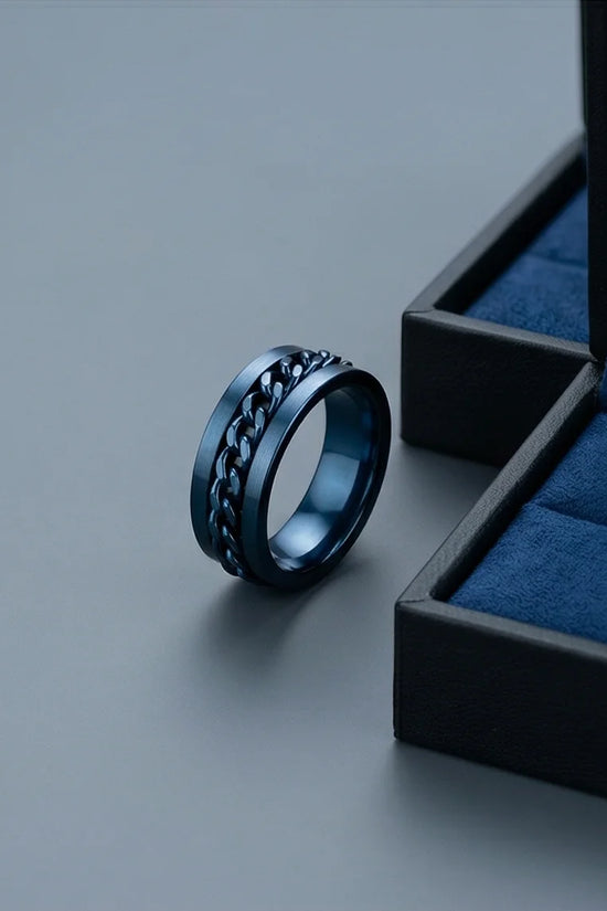 The Cobalt Kinetic: Electric Blue Chain Spinner Ring