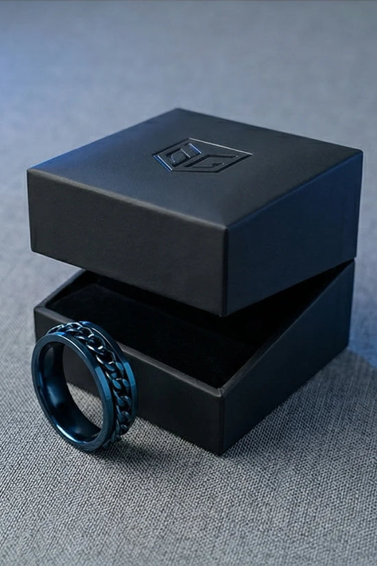 The Cobalt Kinetic: Electric Blue Chain Spinner Ring