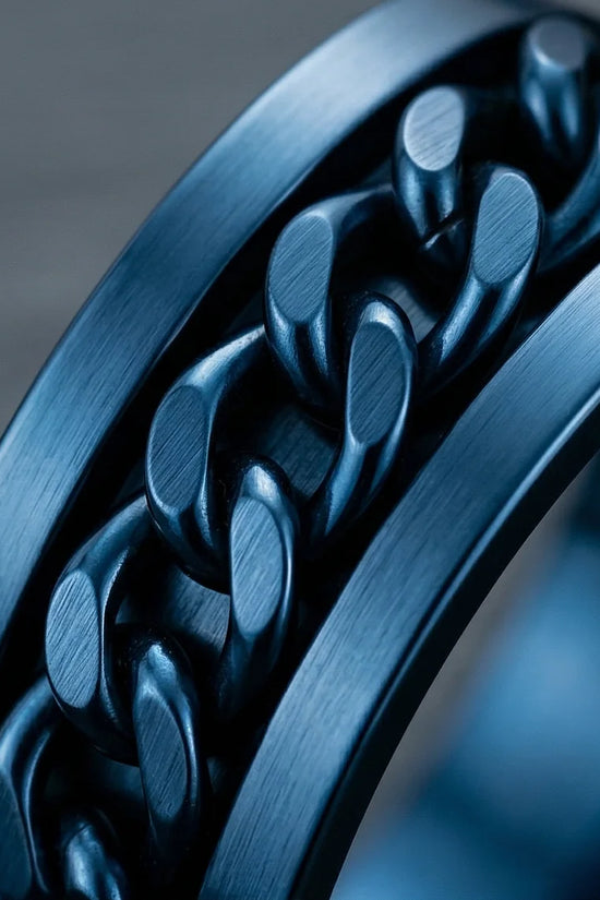 The Cobalt Kinetic: Electric Blue Chain Spinner Ring
