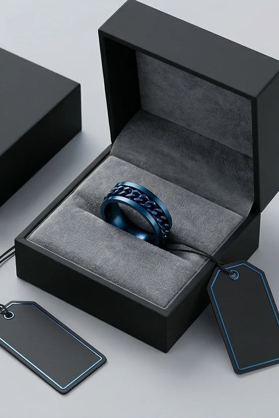The Cobalt Kinetic: Electric Blue Chain Spinner Ring
