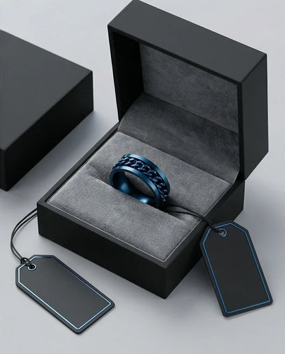 The Cobalt Kinetic: Electric Blue Chain Spinner Ring