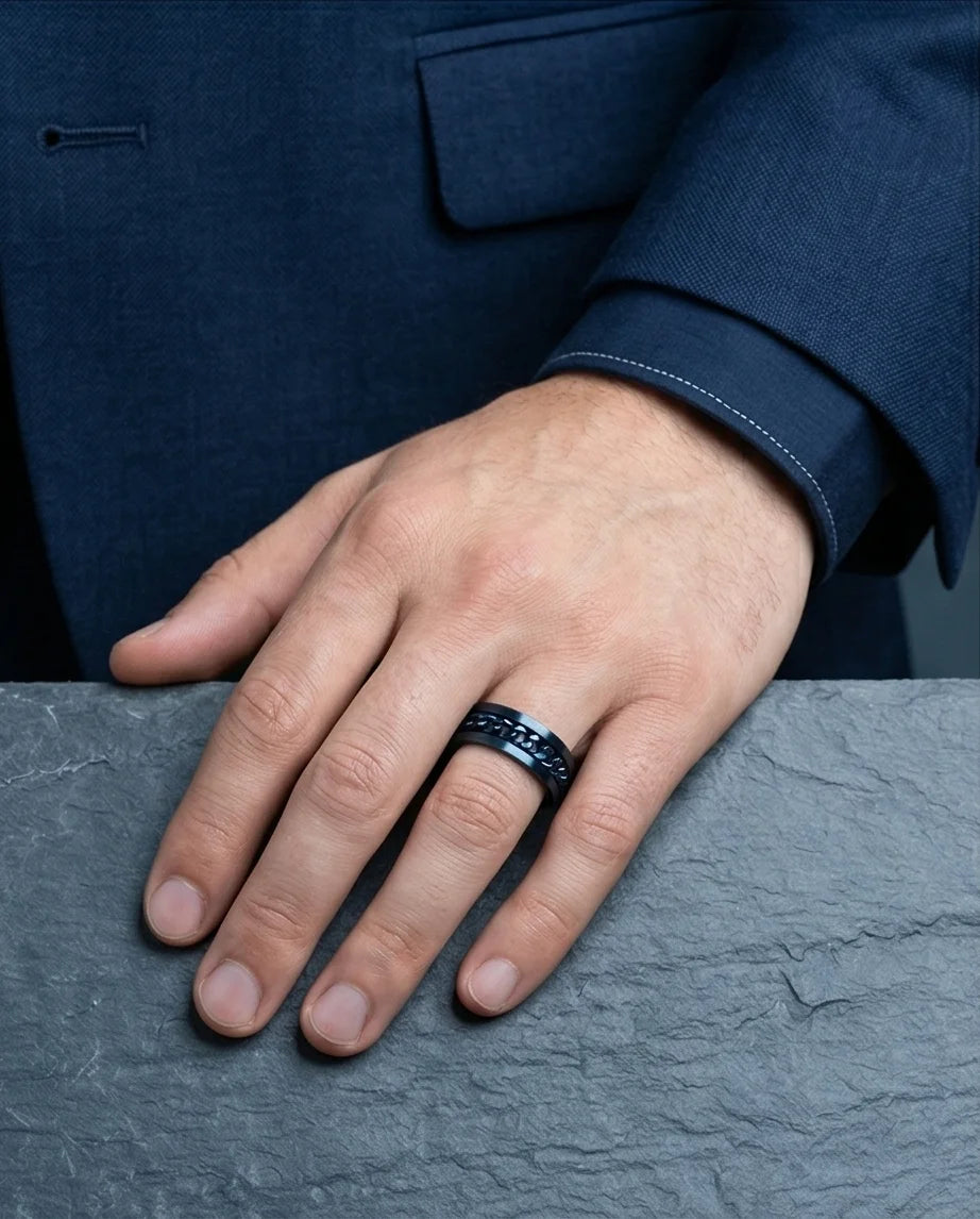 The Cobalt Kinetic: Electric Blue Chain Spinner Ring