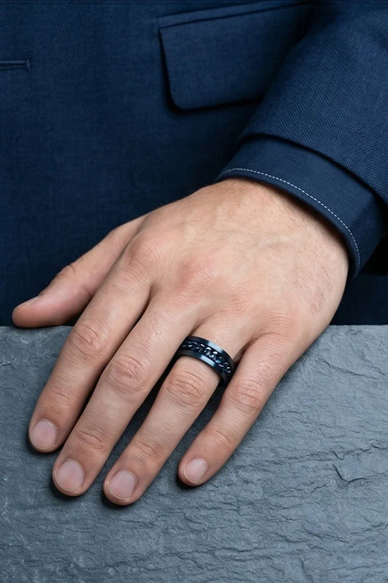 The Cobalt Kinetic: Electric Blue Chain Spinner Ring