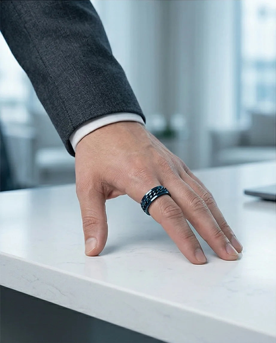 The Cobalt Kinetic: Electric Blue Chain Spinner Ring