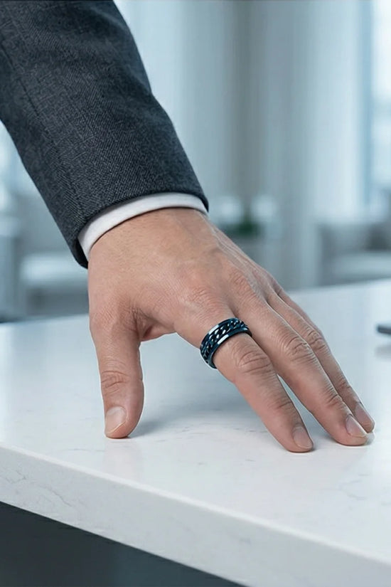 The Cobalt Kinetic: Electric Blue Chain Spinner Ring