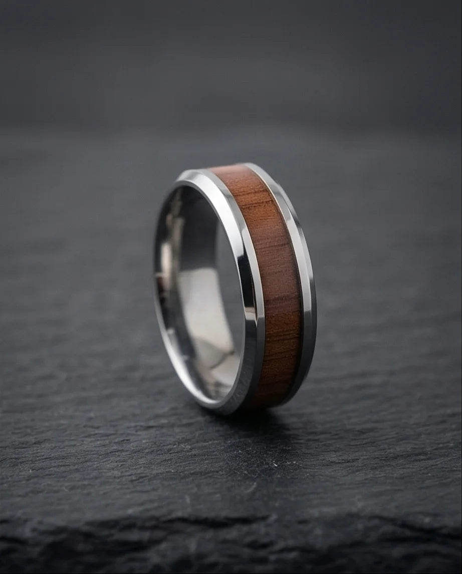 Urban Oak: Handcrafted Wood Inlay Comfort Ring