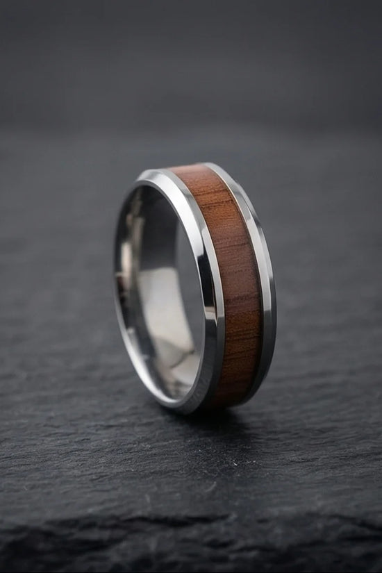 Urban Oak: Handcrafted Wood Inlay Comfort Ring