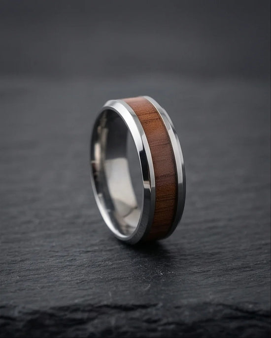 Urban Oak: Handcrafted Wood Inlay Comfort Ring
