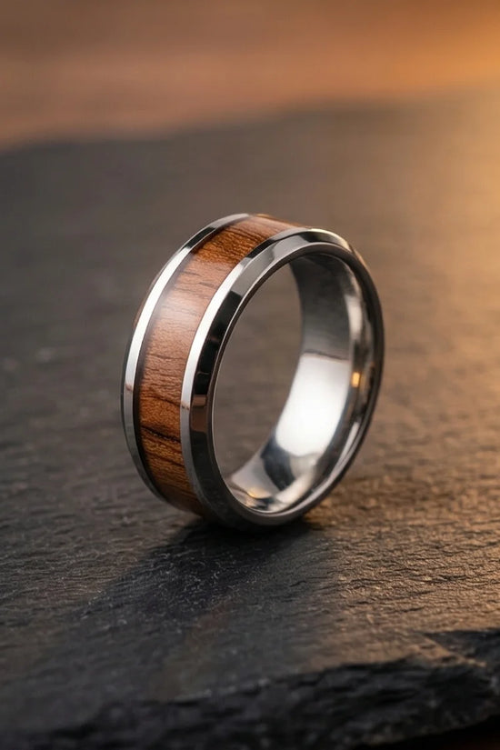 Urban Oak: Handcrafted Wood Inlay Comfort Ring