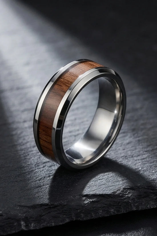 Urban Oak: Handcrafted Wood Inlay Comfort Ring