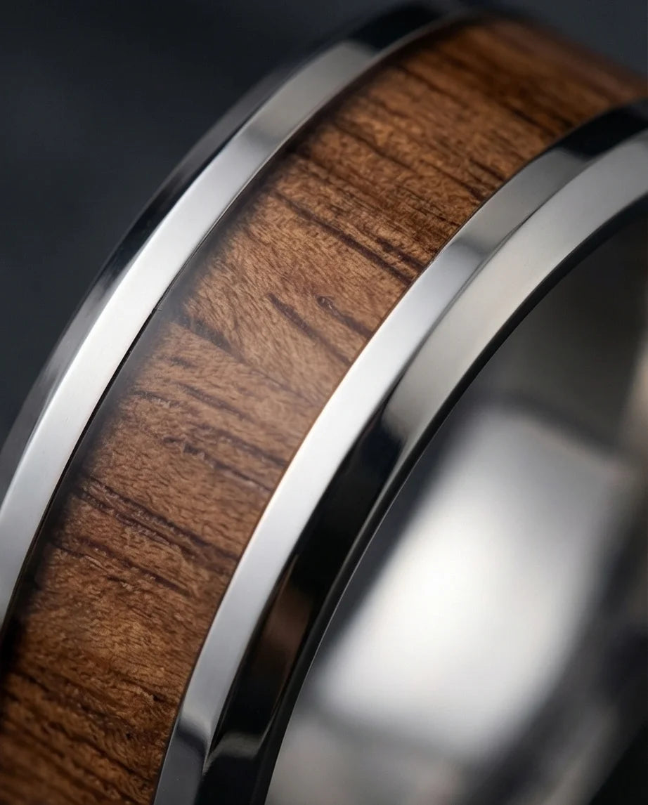 Urban Oak: Handcrafted Wood Inlay Comfort Ring