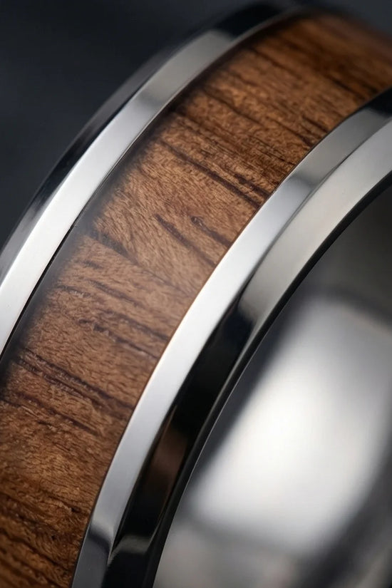 Urban Oak: Handcrafted Wood Inlay Comfort Ring