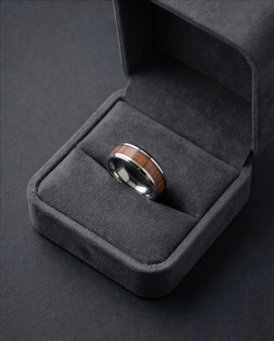 Urban Oak: Handcrafted Wood Inlay Comfort Ring