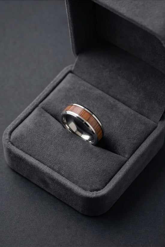 Urban Oak: Handcrafted Wood Inlay Comfort Ring