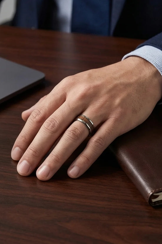Urban Oak: Handcrafted Wood Inlay Comfort Ring