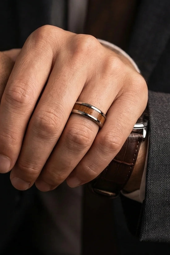 Urban Oak: Handcrafted Wood Inlay Comfort Ring