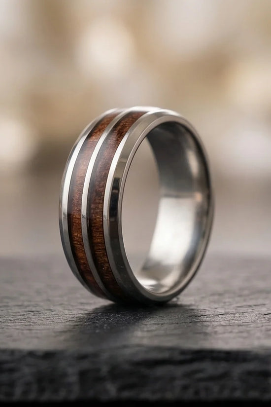 The Timber Path: Koa Wood & Silver Polished Band