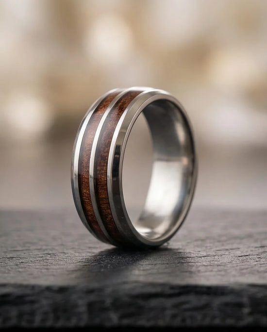 The Timber Path: Koa Wood & Silver Polished Band