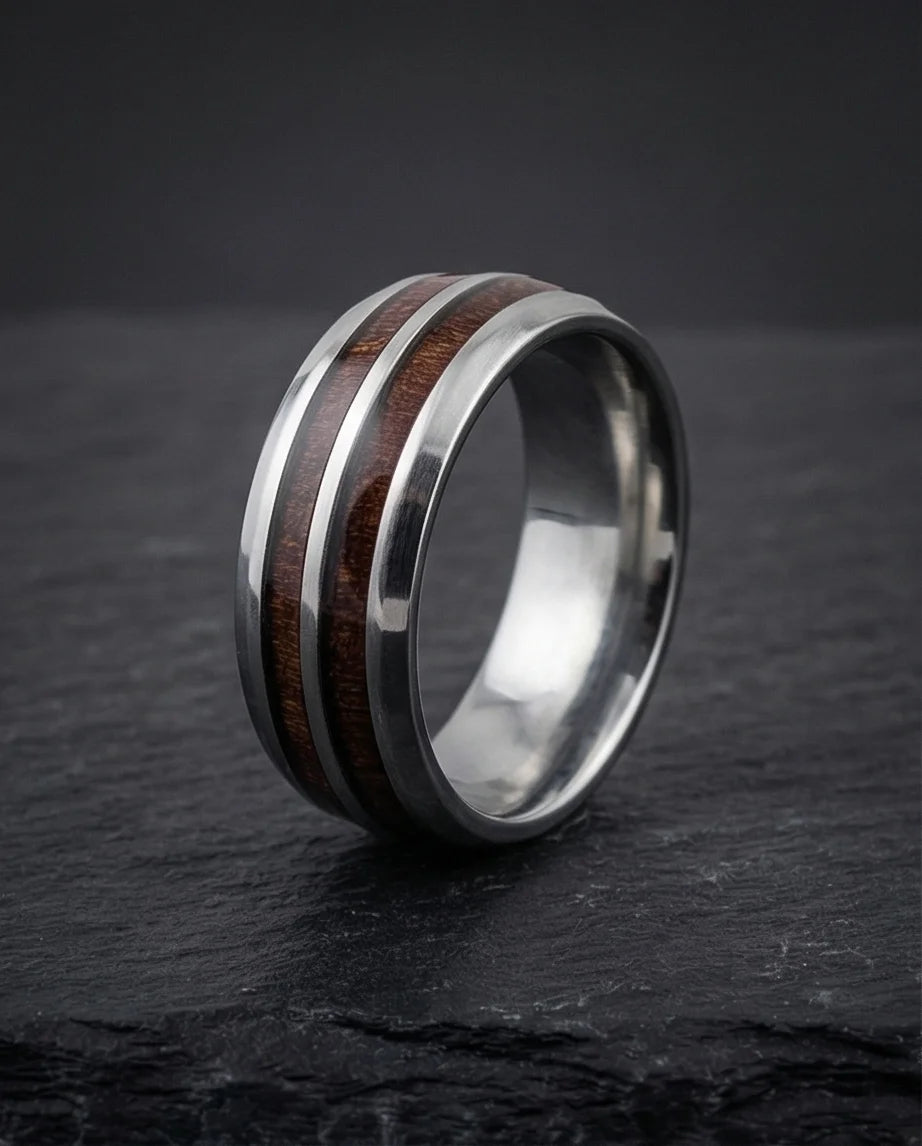 The Timber Path: Koa Wood & Silver Polished Band