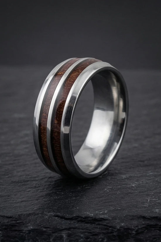 The Timber Path: Koa Wood & Silver Polished Band