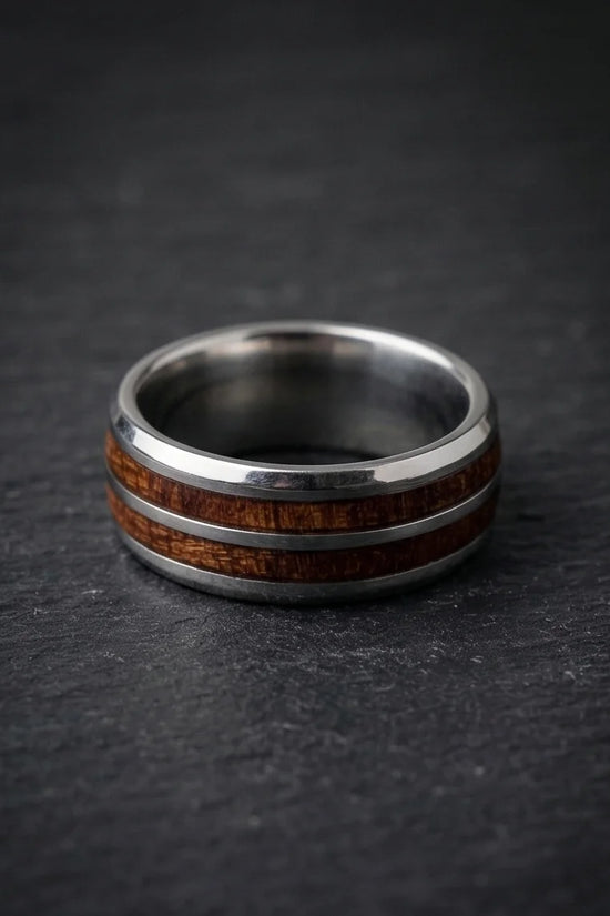 The Timber Path: Koa Wood & Silver Polished Band