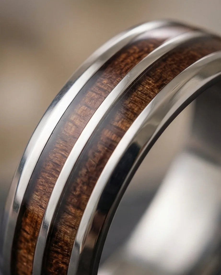 The Timber Path: Koa Wood & Silver Polished Band