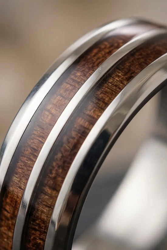 The Timber Path: Koa Wood & Silver Polished Band