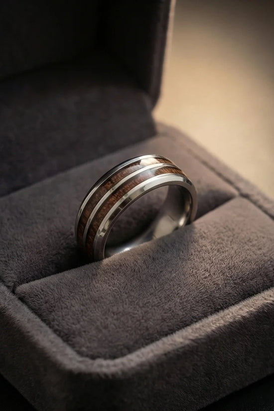 The Timber Path: Koa Wood & Silver Polished Band