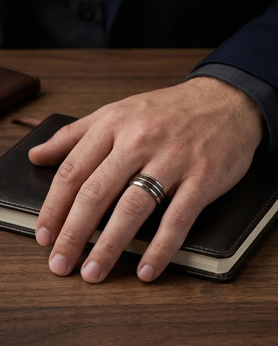 The Timber Path: Koa Wood & Silver Polished Band