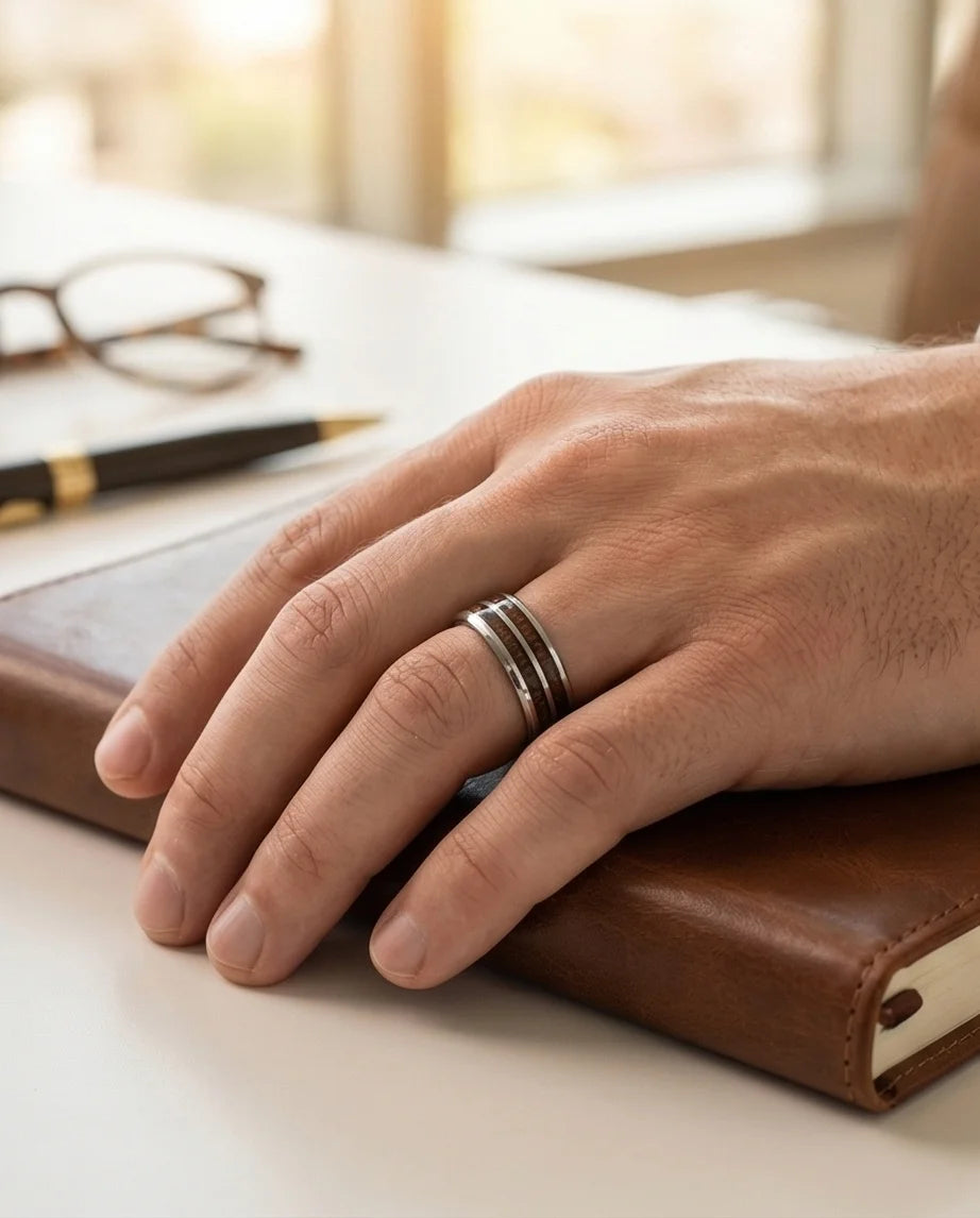 The Timber Path: Koa Wood & Silver Polished Band