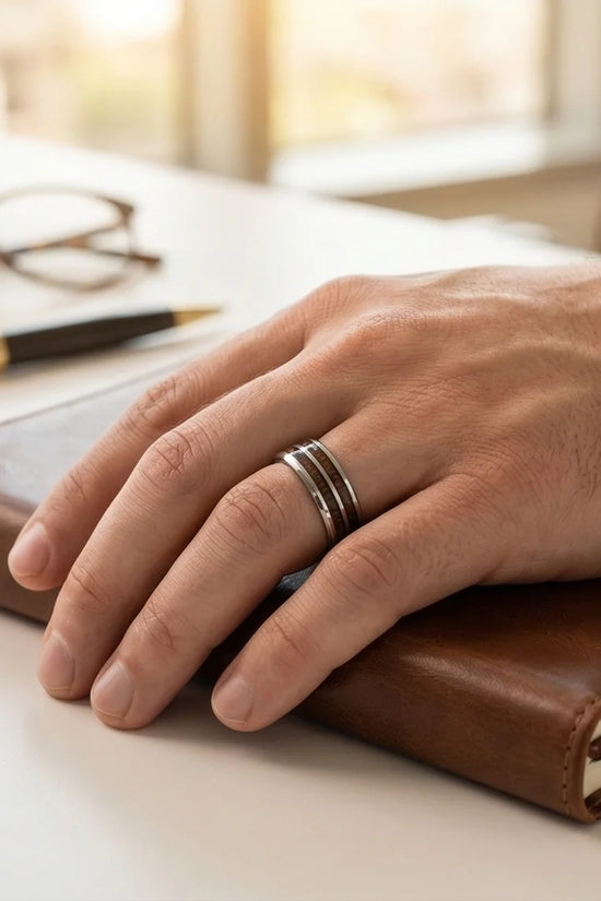 The Timber Path: Koa Wood & Silver Polished Band