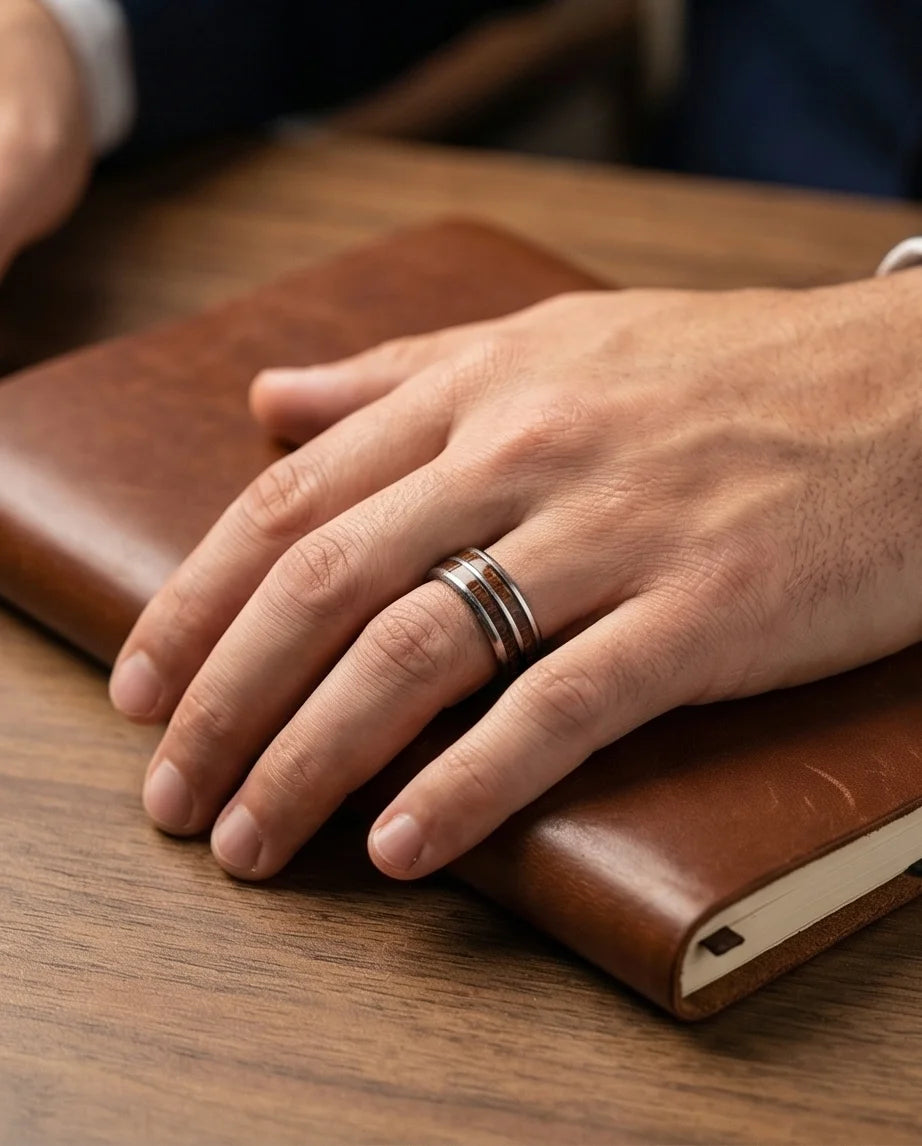 The Timber Path: Koa Wood & Silver Polished Band