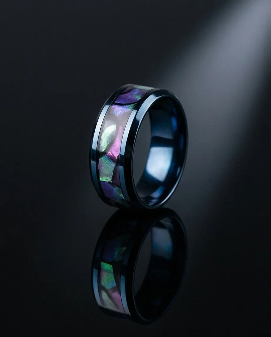 Abyssal Aurora: Mother-of-Pearl Style Inlay Ring