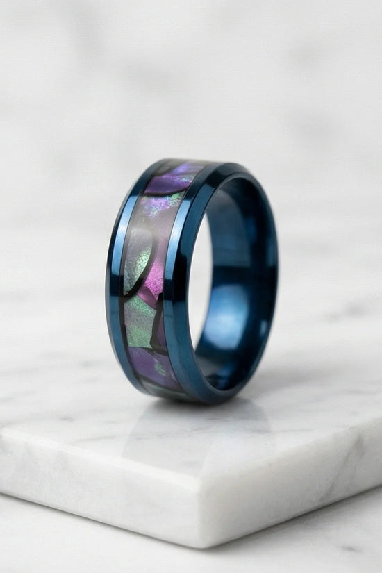 Abyssal Aurora: Mother-of-Pearl Style Inlay Ring