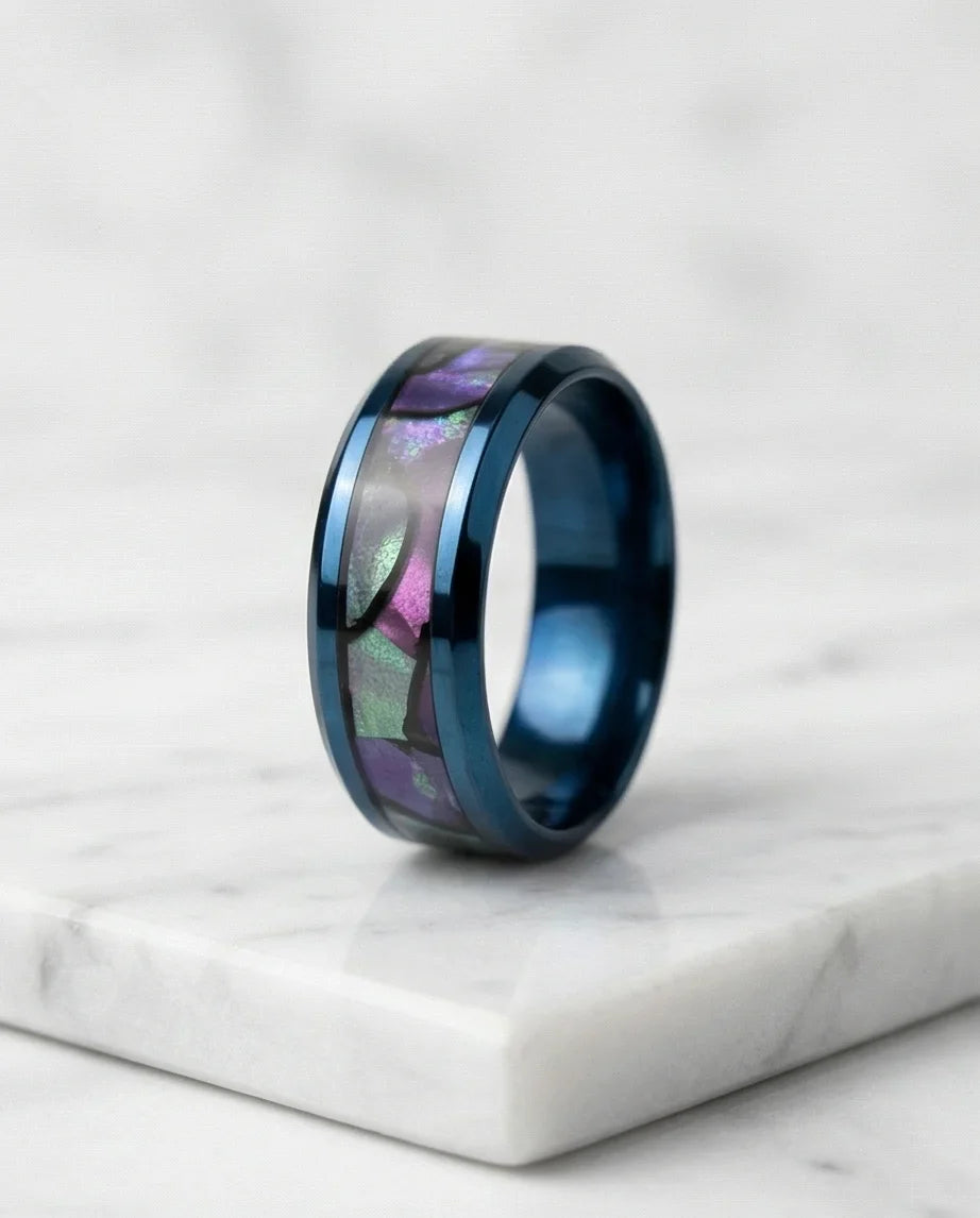 Abyssal Aurora: Mother-of-Pearl Style Inlay Ring