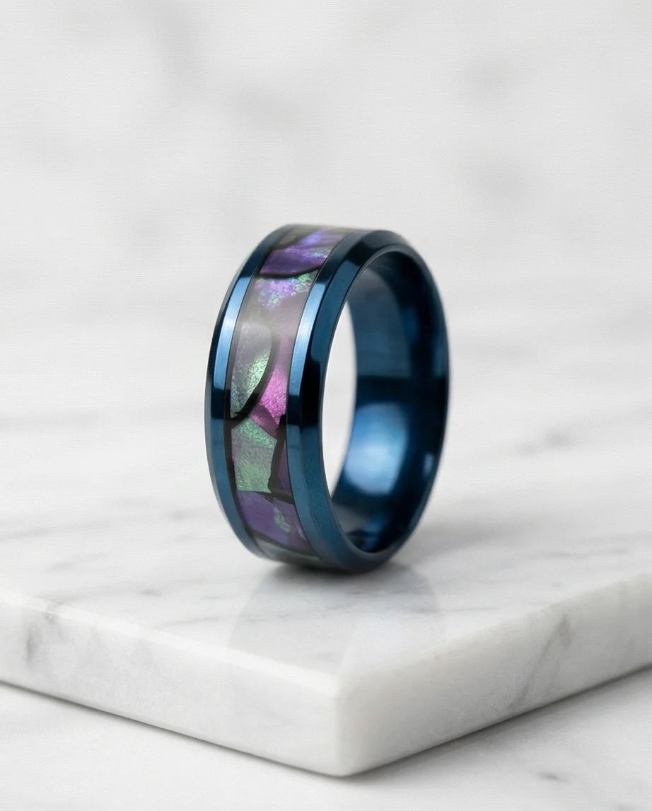 Abyssal Aurora: Mother-of-Pearl Style Inlay Ring