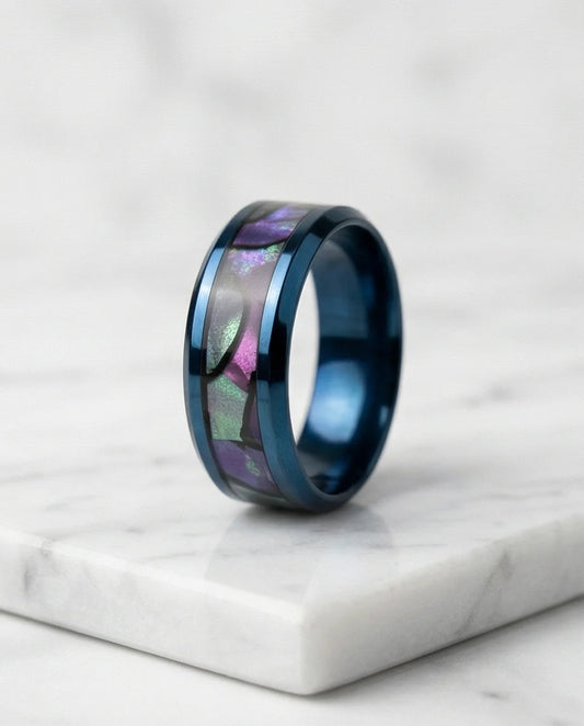 Abyssal Aurora: Mother-of-Pearl Style Inlay Ring