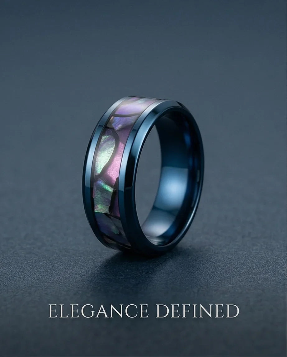 Abyssal Aurora: Mother-of-Pearl Style Inlay Ring