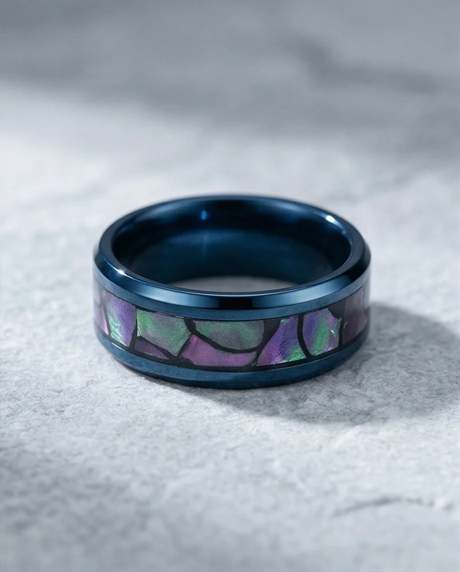Abyssal Aurora: Mother-of-Pearl Style Inlay Ring