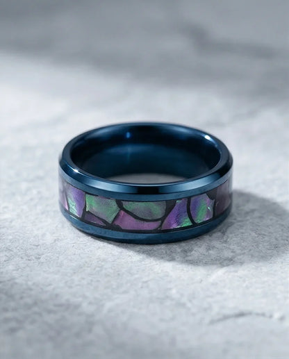 Abyssal Aurora: Mother-of-Pearl Style Inlay Ring