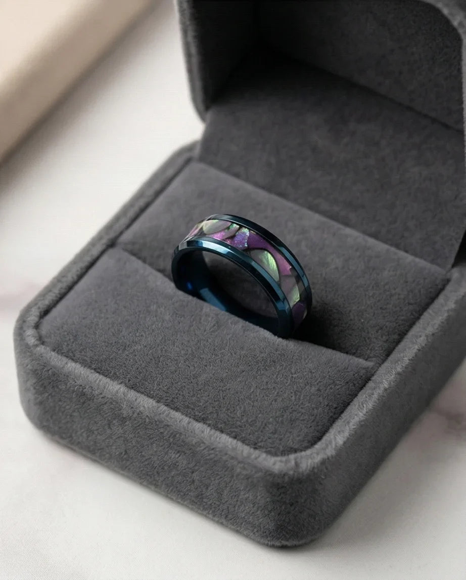 Abyssal Aurora: Mother-of-Pearl Style Inlay Ring